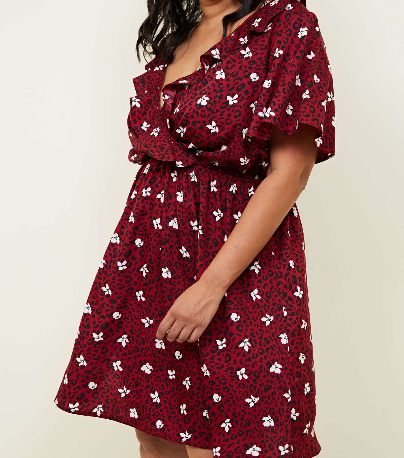 Curves Red Leopard and Floral Print Ruffle Dress Image 5