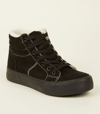 Black Suedette High Top Borg Trainers 