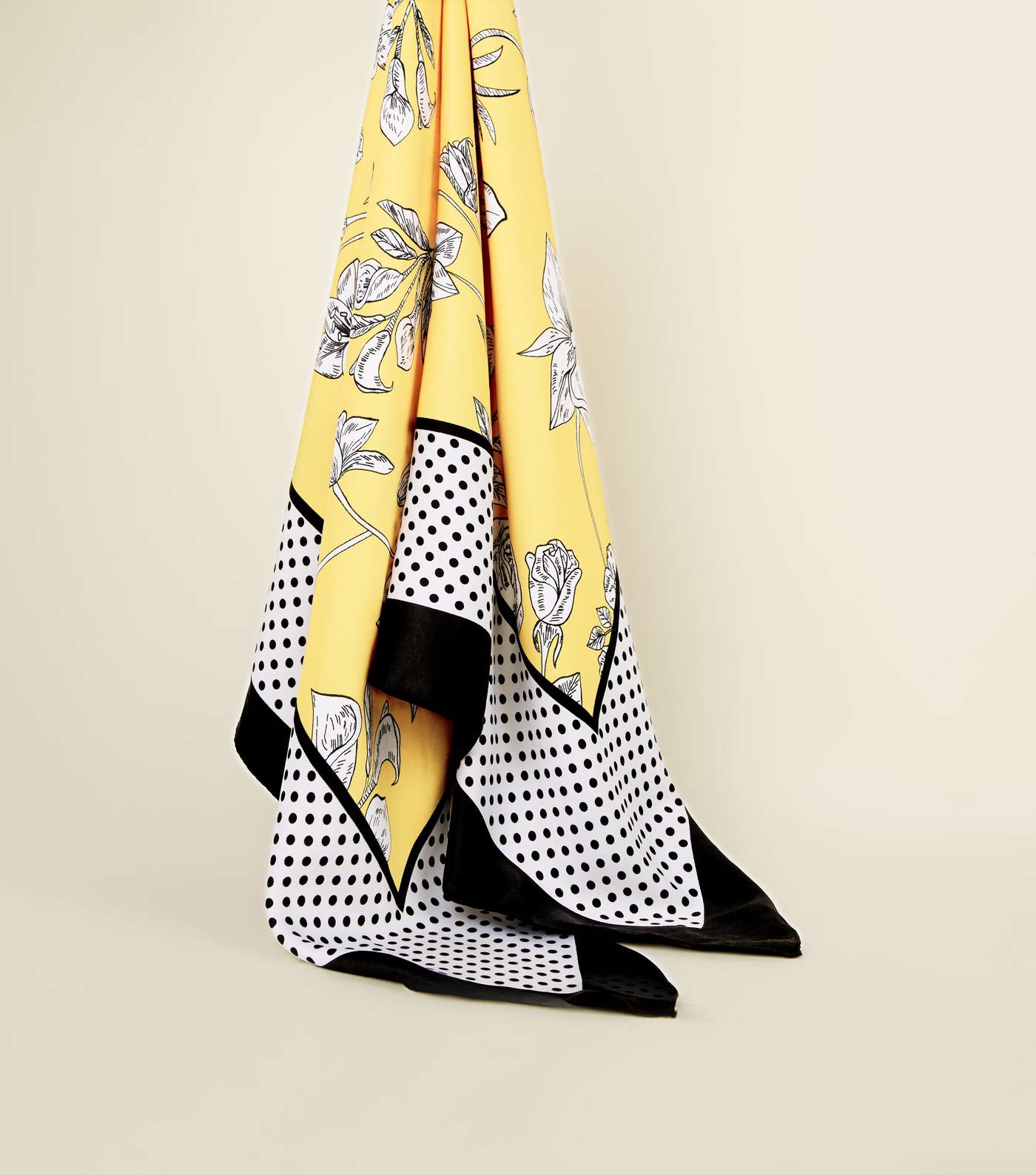 Yellow Floral and Spot Print Square Scarf Image 4