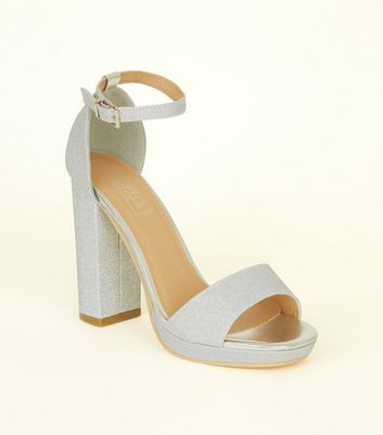 matte silver block heels