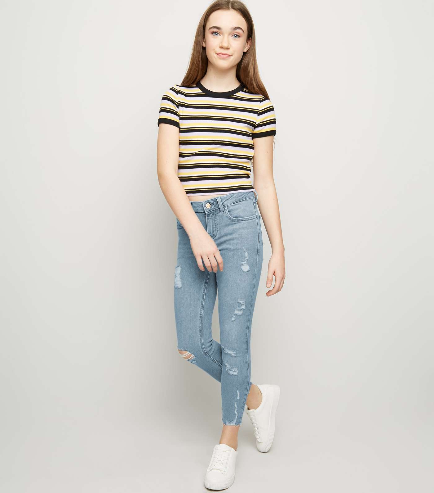 Girls Pale Blue Ripped High Waist Skinny Jeans 