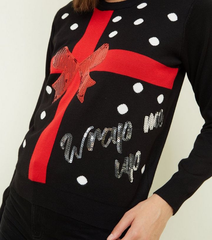 Black Wrap Me Up Christmas Jumper New Look