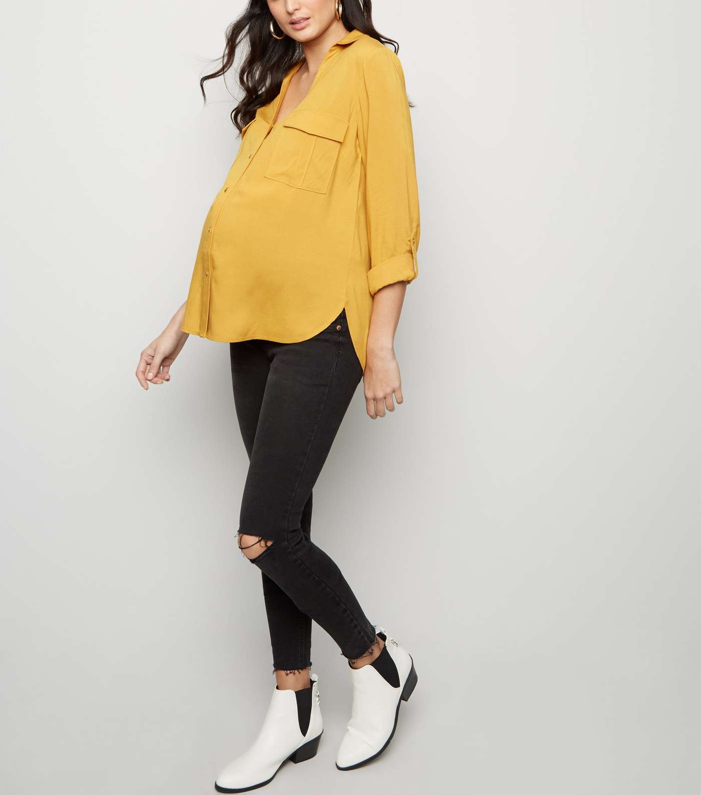 Maternity Mustard Utility Shirt  Image 2