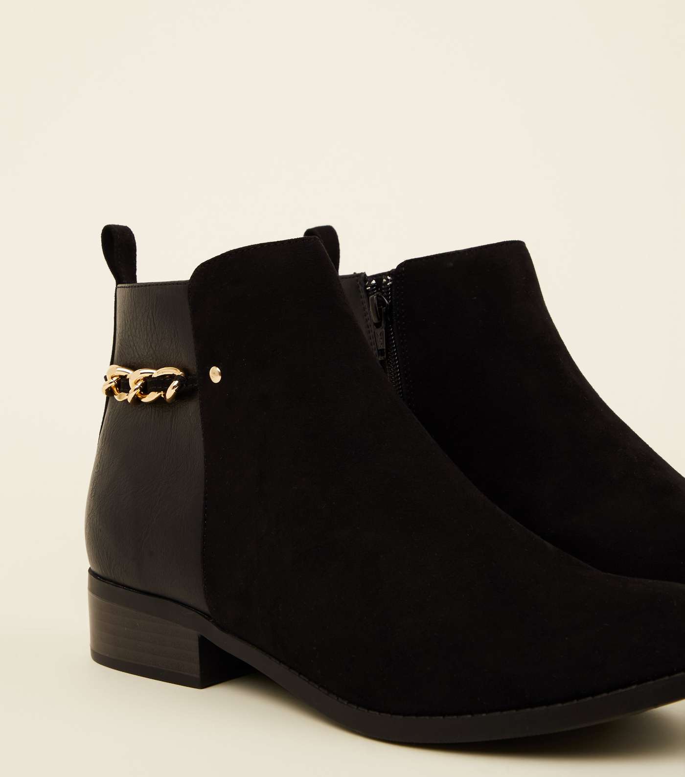 Black Suedette Panel Chain Back Ankle Boots Image 4