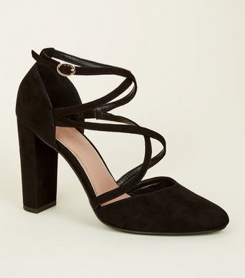 black crossover strap heels