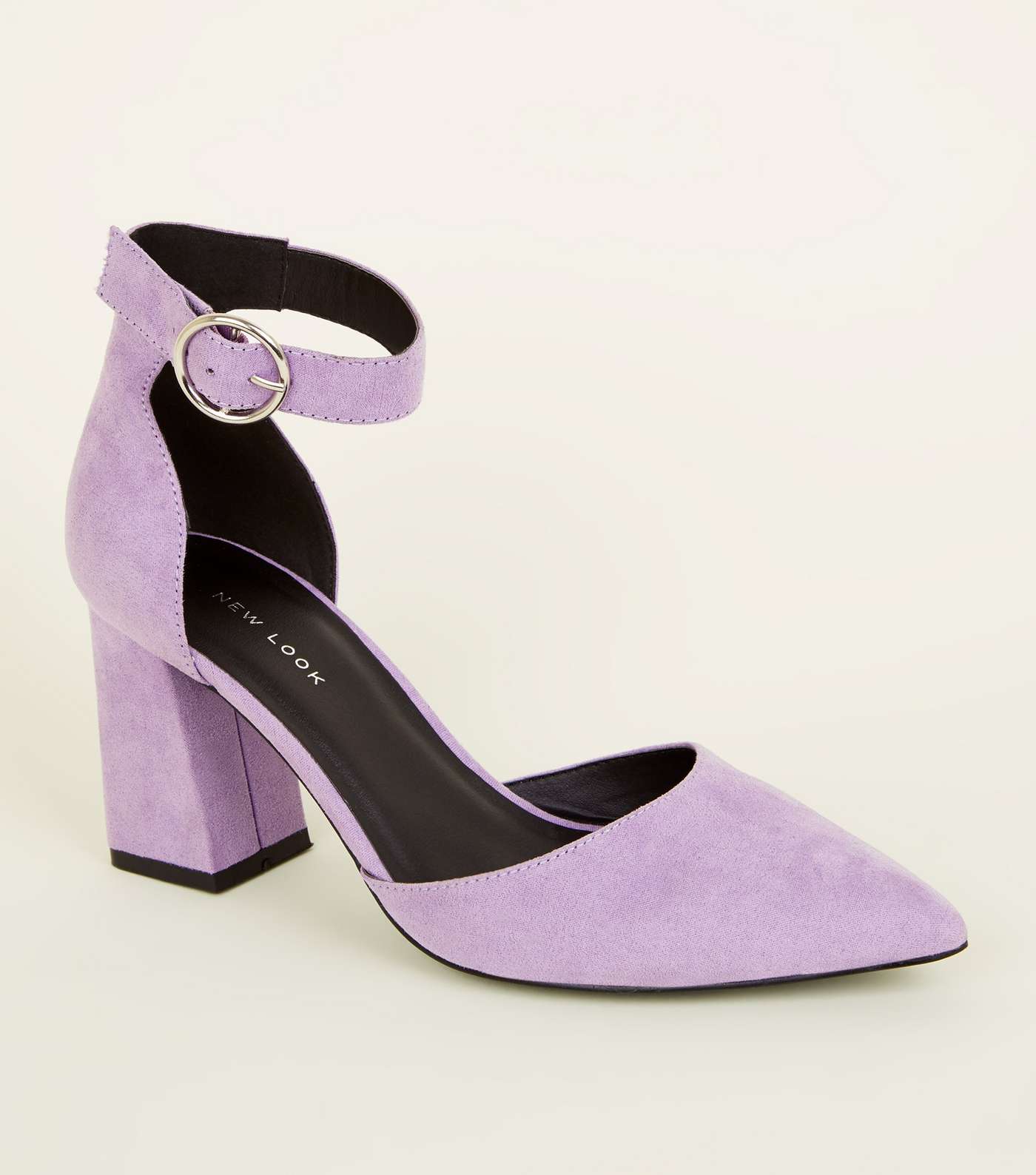 Lilac Suedette Buckle Ankle Strap Block Heels