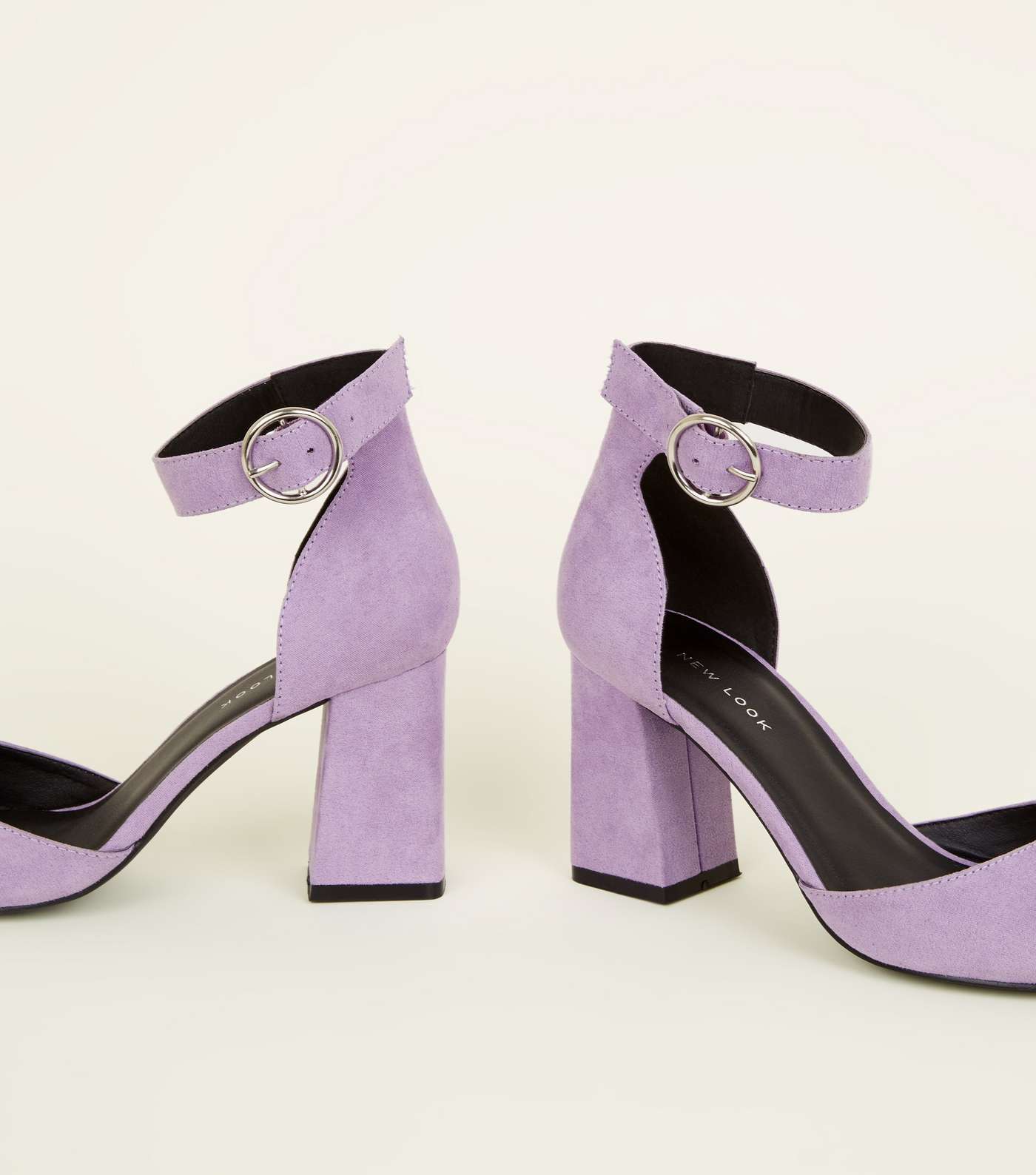 Lilac Suedette Buckle Ankle Strap Block Heels Image 3