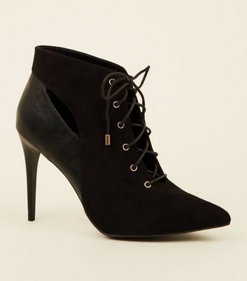 black lace up pointed boots