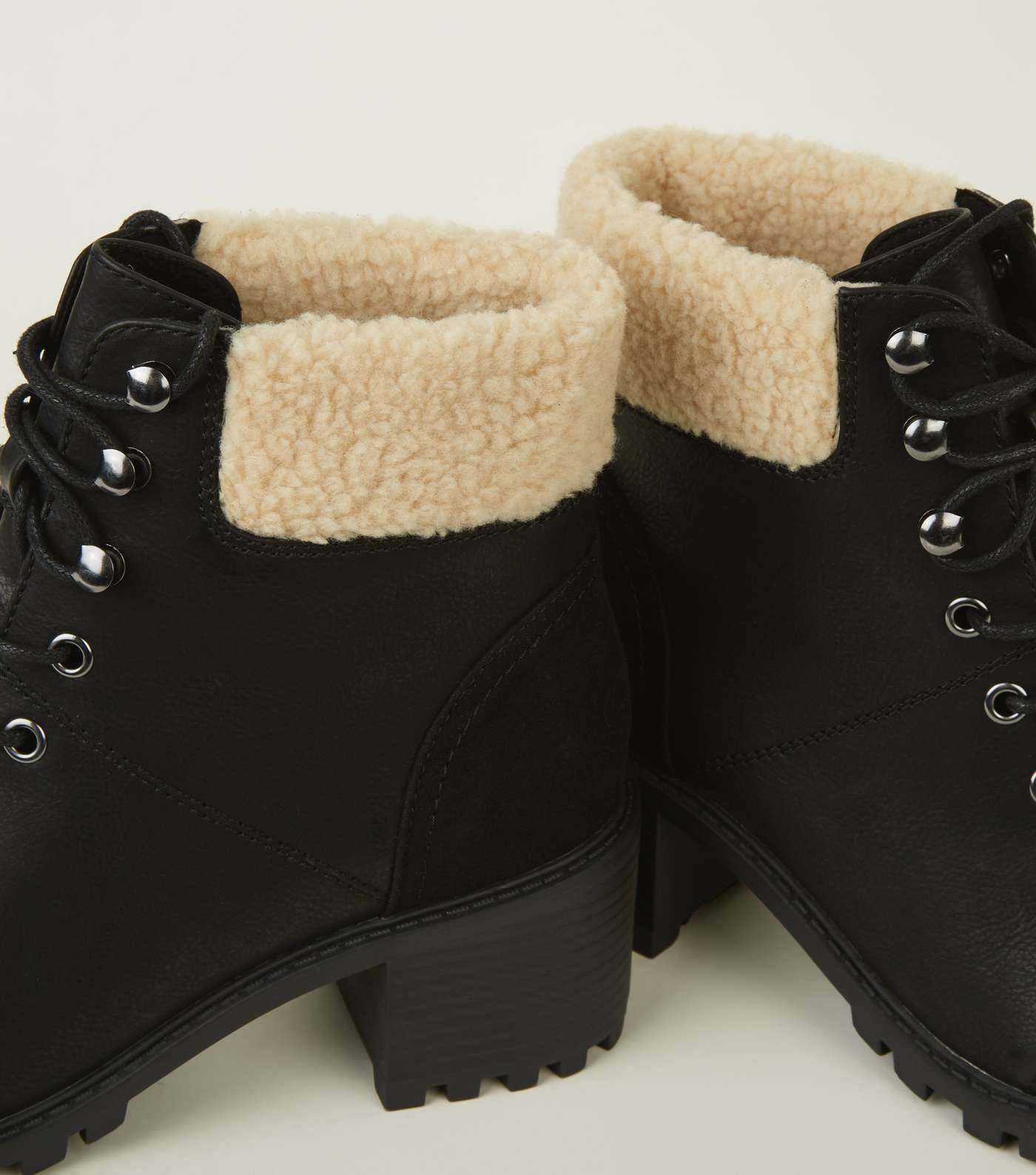 Black Faux Shearling Cuff Hiker Boots Image 3