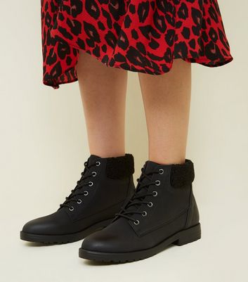 new look lace up flat boot