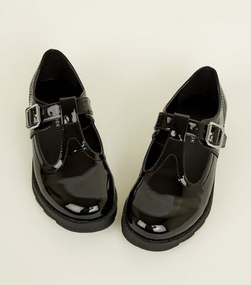 Girls Black Patent T-Bar Buckle Shoes 