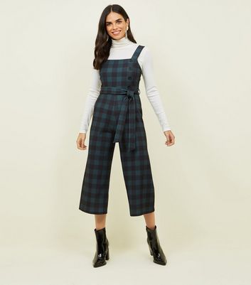 Green Check Button Side Cropped Jumpsuit New Look