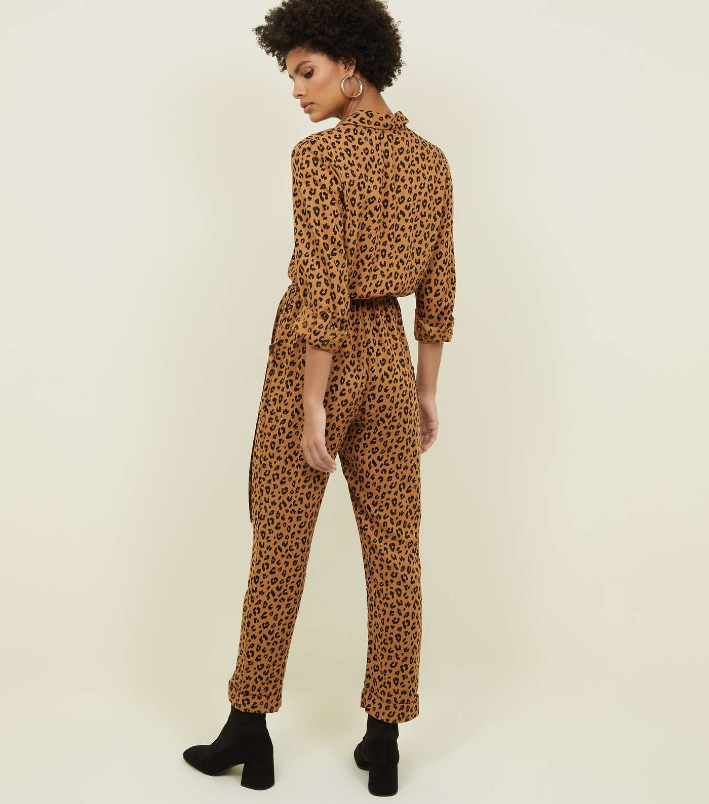 Brown Leopard Print Button Front Jumpsuit  Image 3