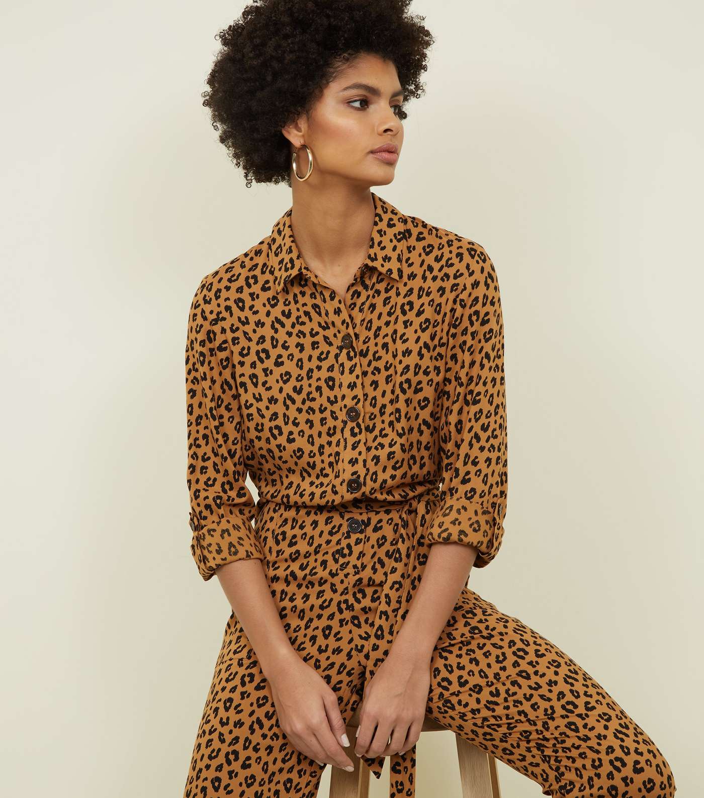 Brown Leopard Print Button Front Jumpsuit  Image 5