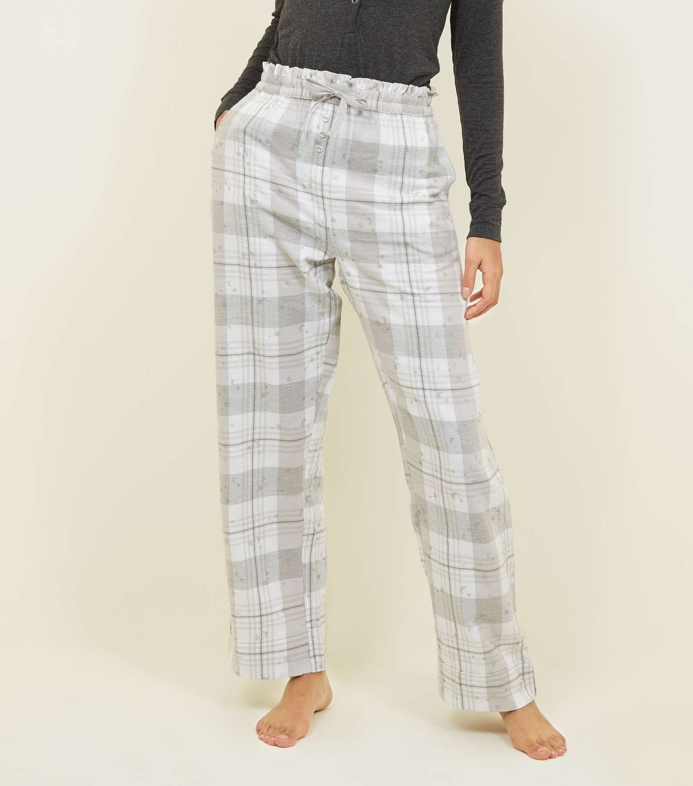 Grey Check Glitter Star Print Pyjama Bottoms Image 2