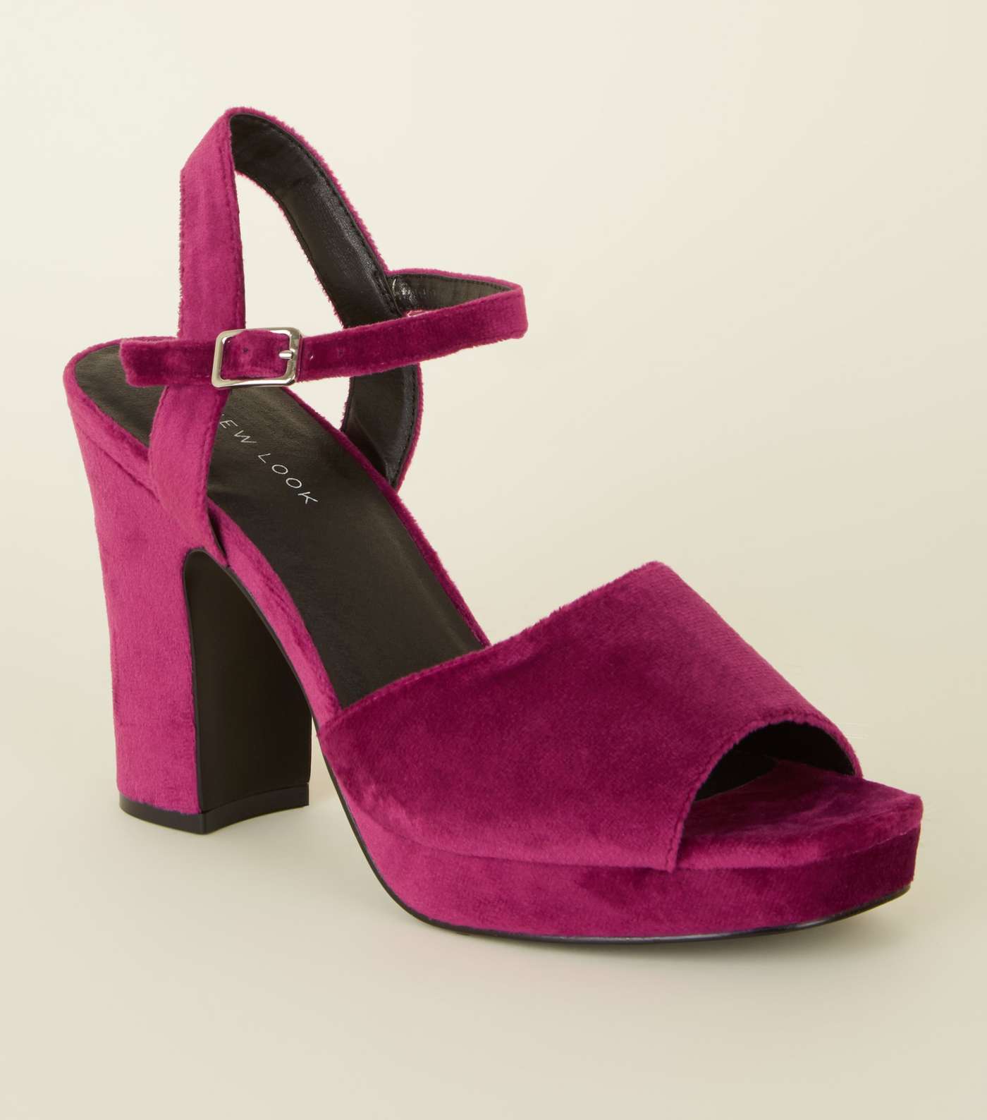 Bright Pink Velvet Square Toe Platform Heels
