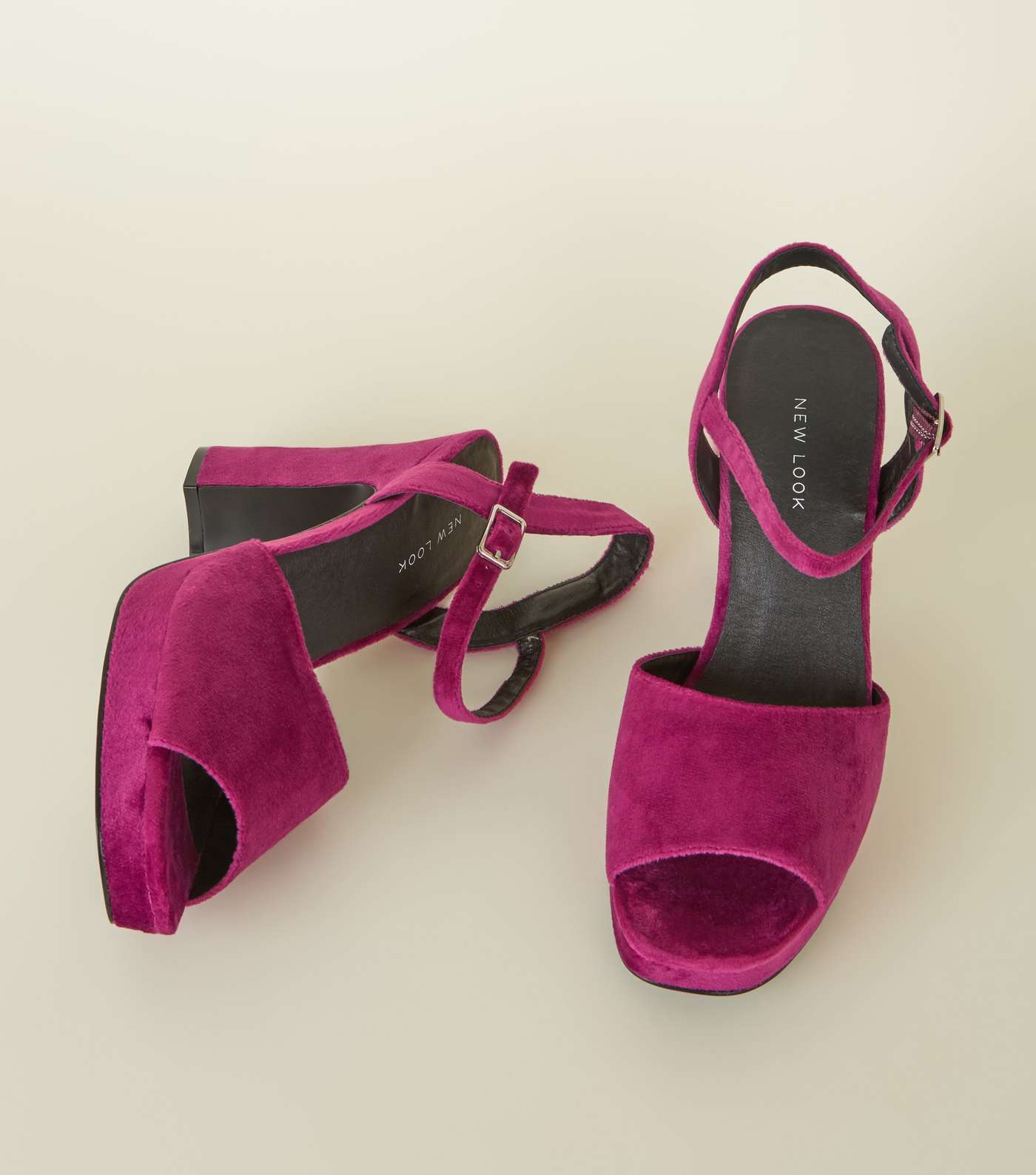 Bright Pink Velvet Square Toe Platform Heels Image 3