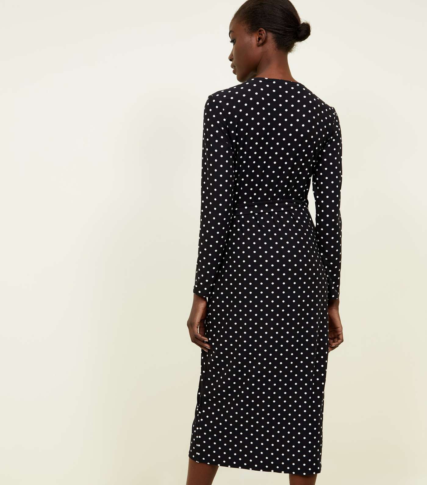 Black Polka Dot Soft Touch Midi Wrap Dress Image 3
