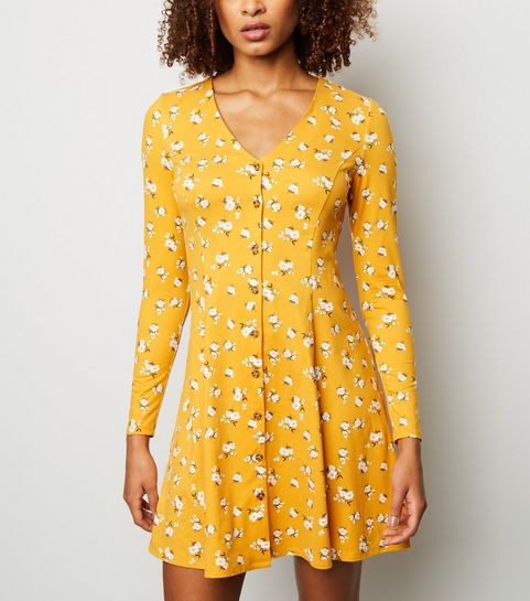 Fl Dresses Bodycon Wrap Tea New Look Yellow Fl Print Soft Touch On Through Dress