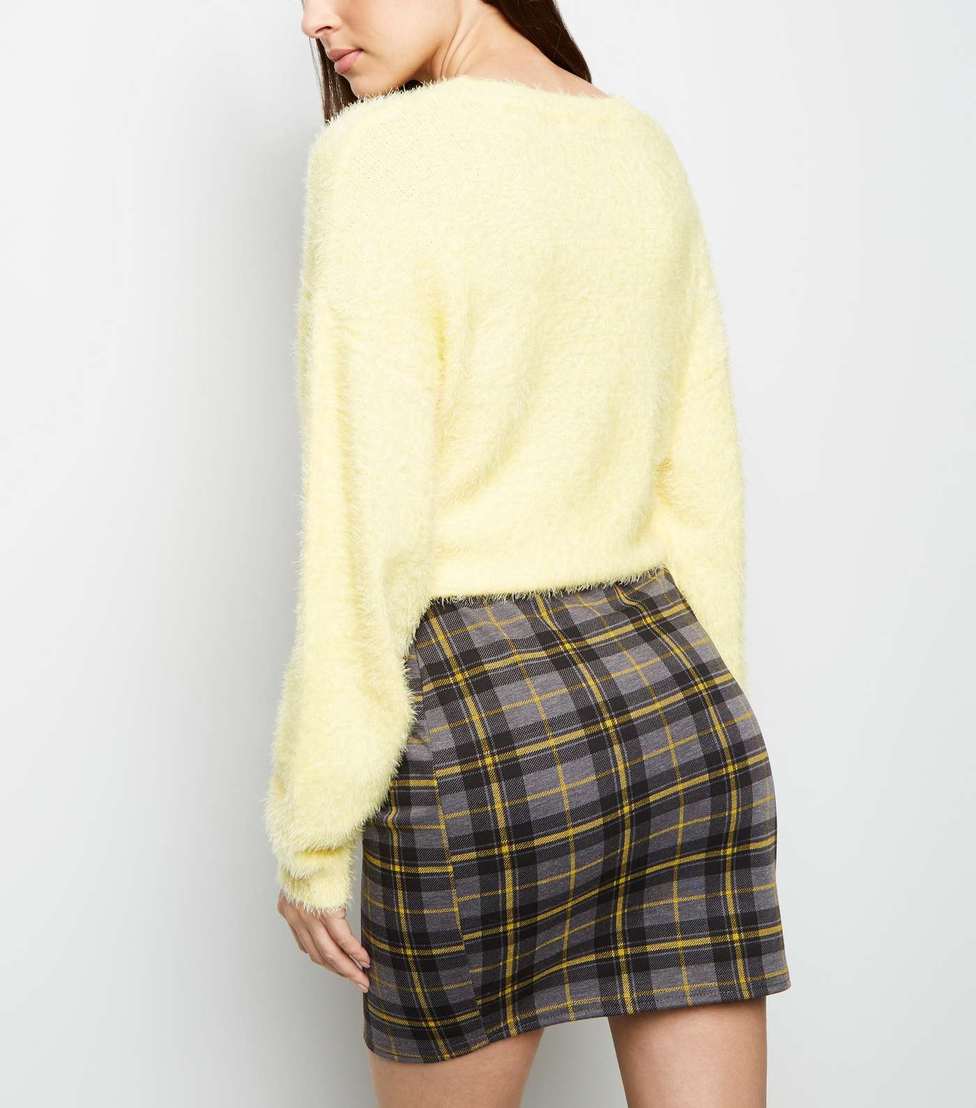 Mustard and Grey Check Print Tube Skirt Image 5