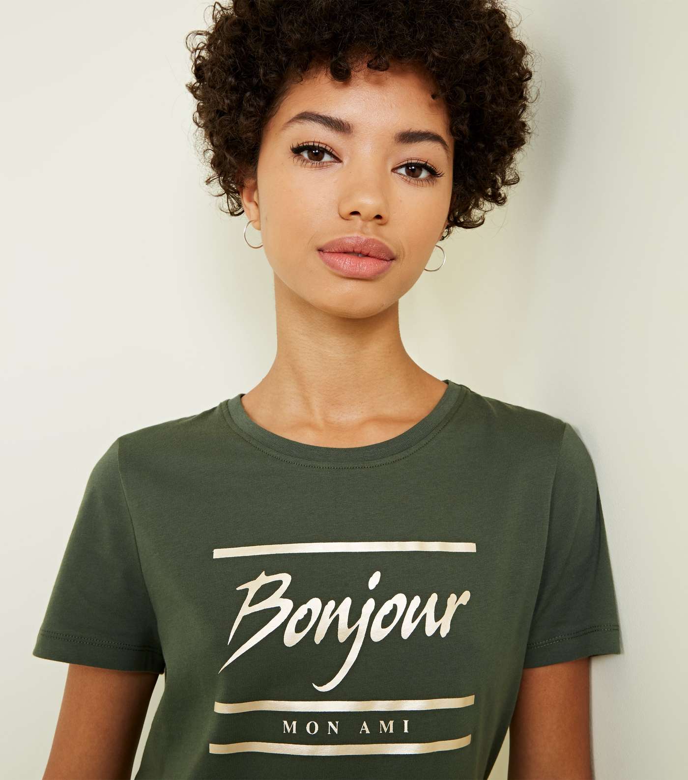 Khaki Bonjour Mon Ami T-Shirt Image 5