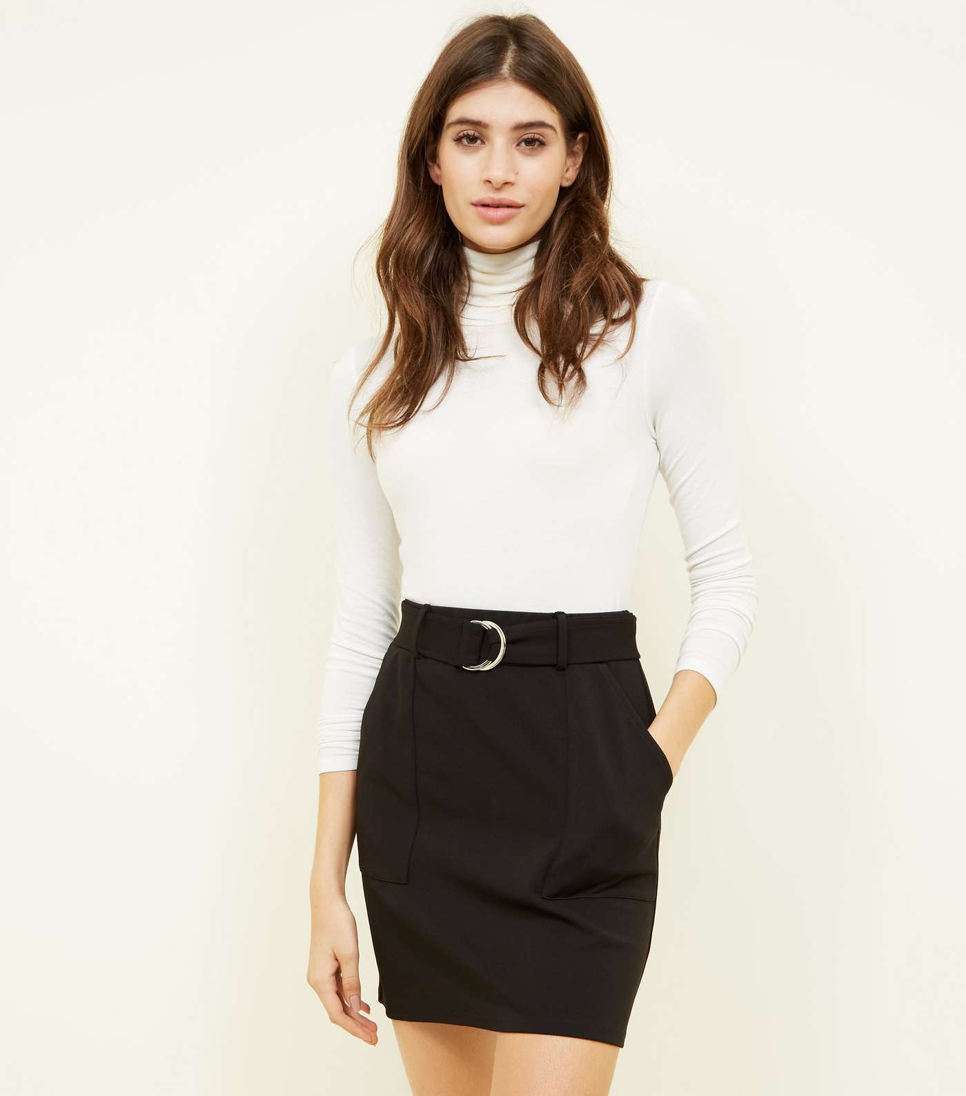 Black Crepe D-Ring Mini Skirt