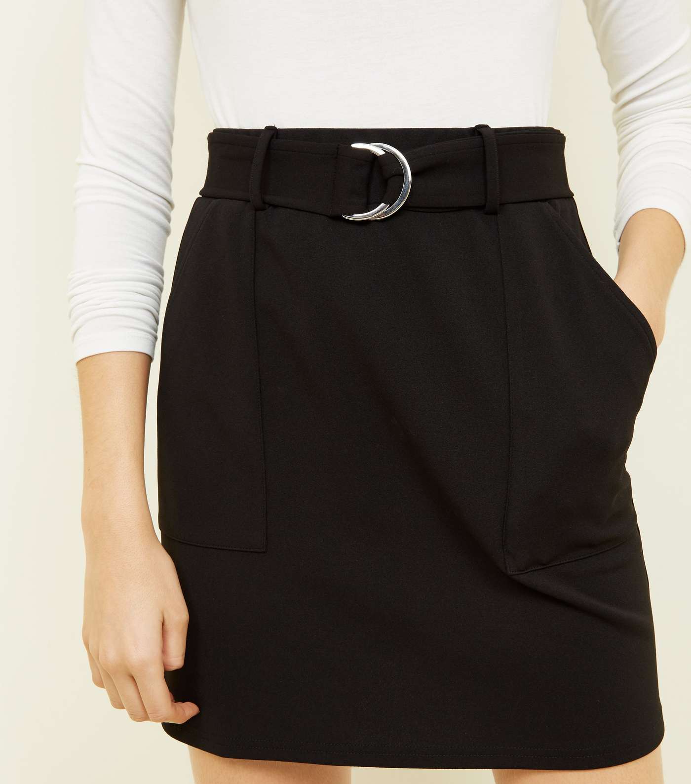 Black Crepe D-Ring Mini Skirt Image 5