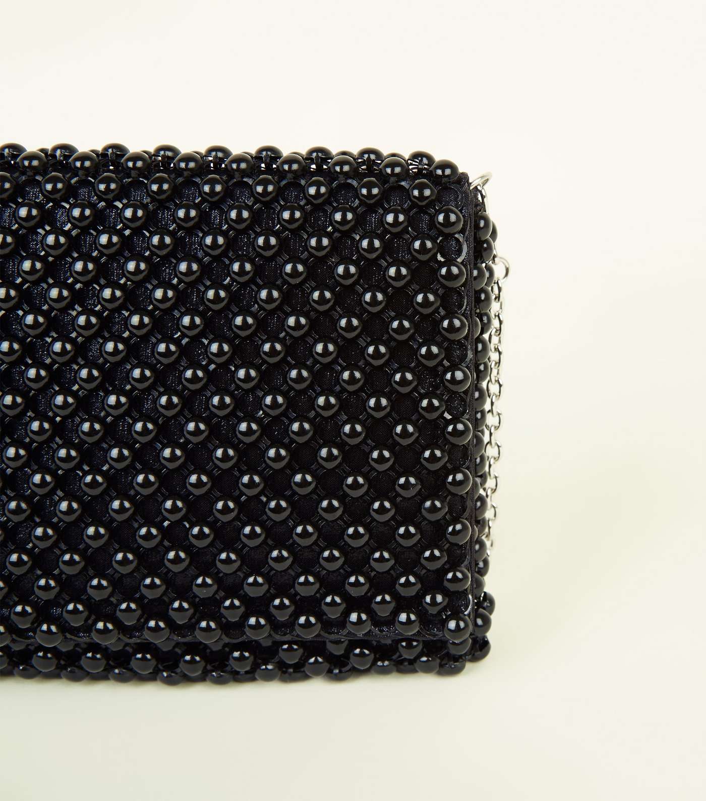 Black Beaded Foldover Clutch Bag Image 3