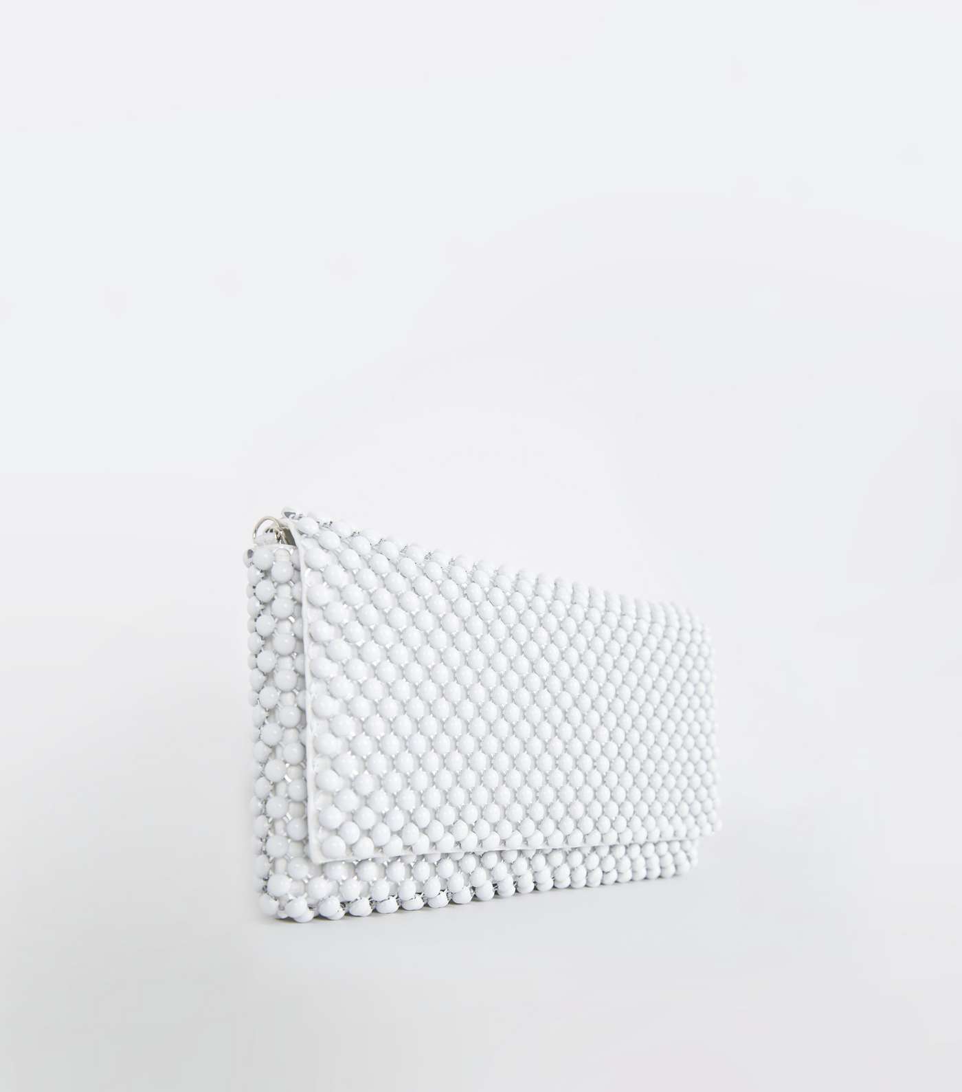 White Beaded Foldover Clutch Bag Image 3