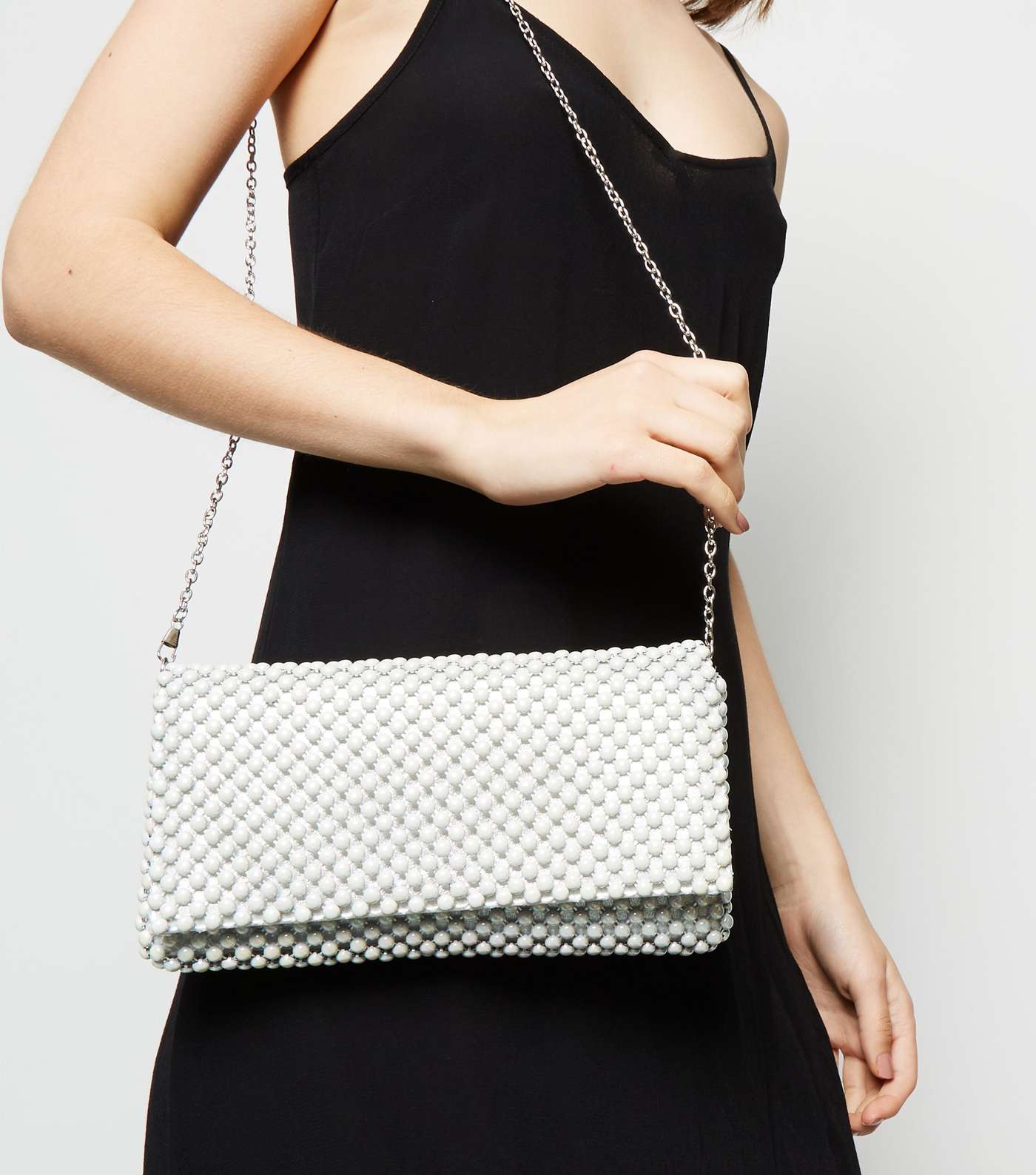 Off White Beaded Foldover Clutch Bag Image 2