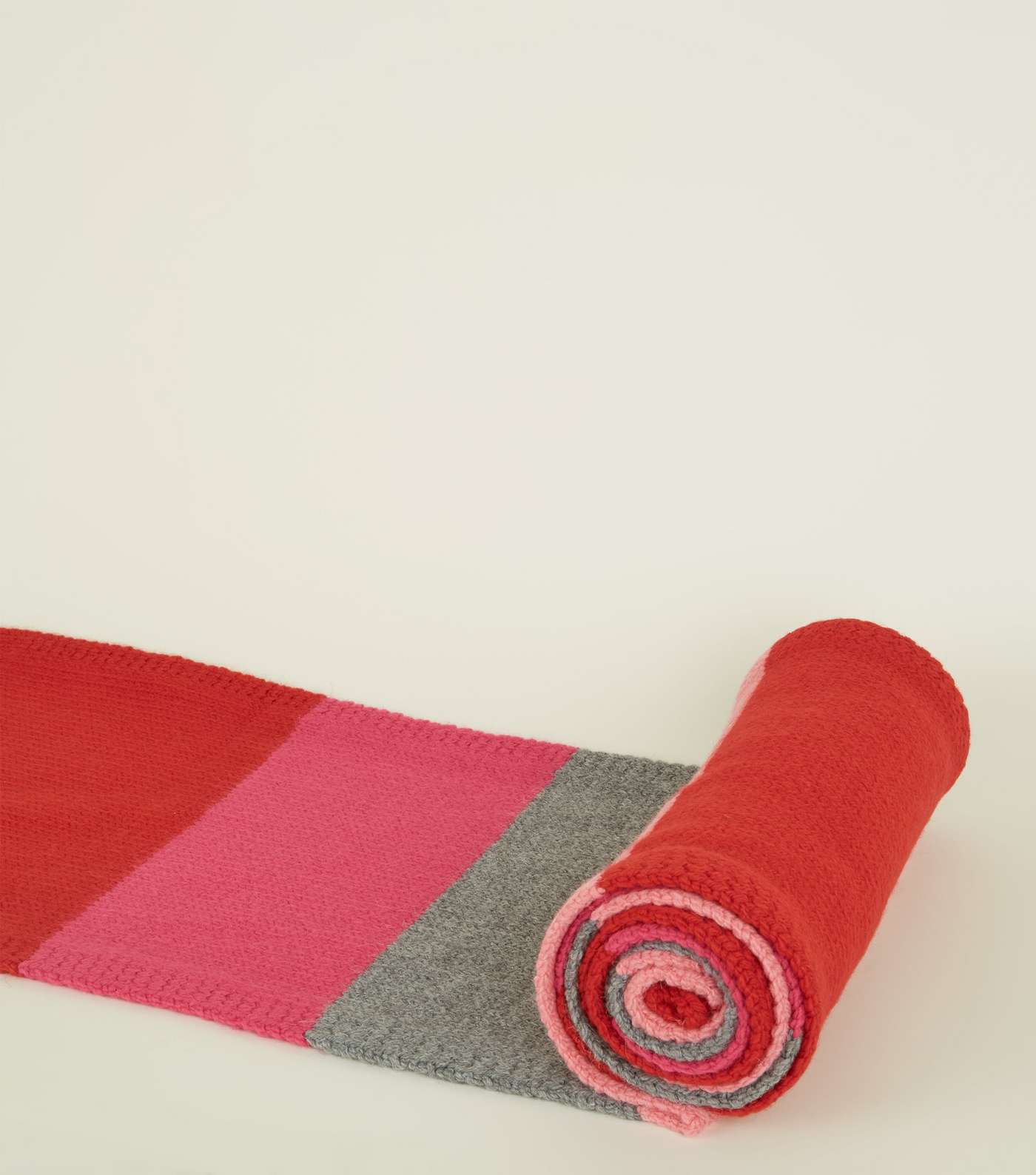 Pink and Red Colour Block Stripe Knit Scarf