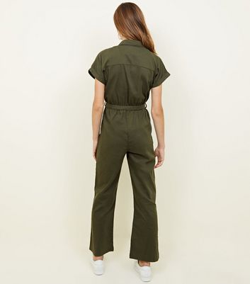 khaki denim utility jumpsuit