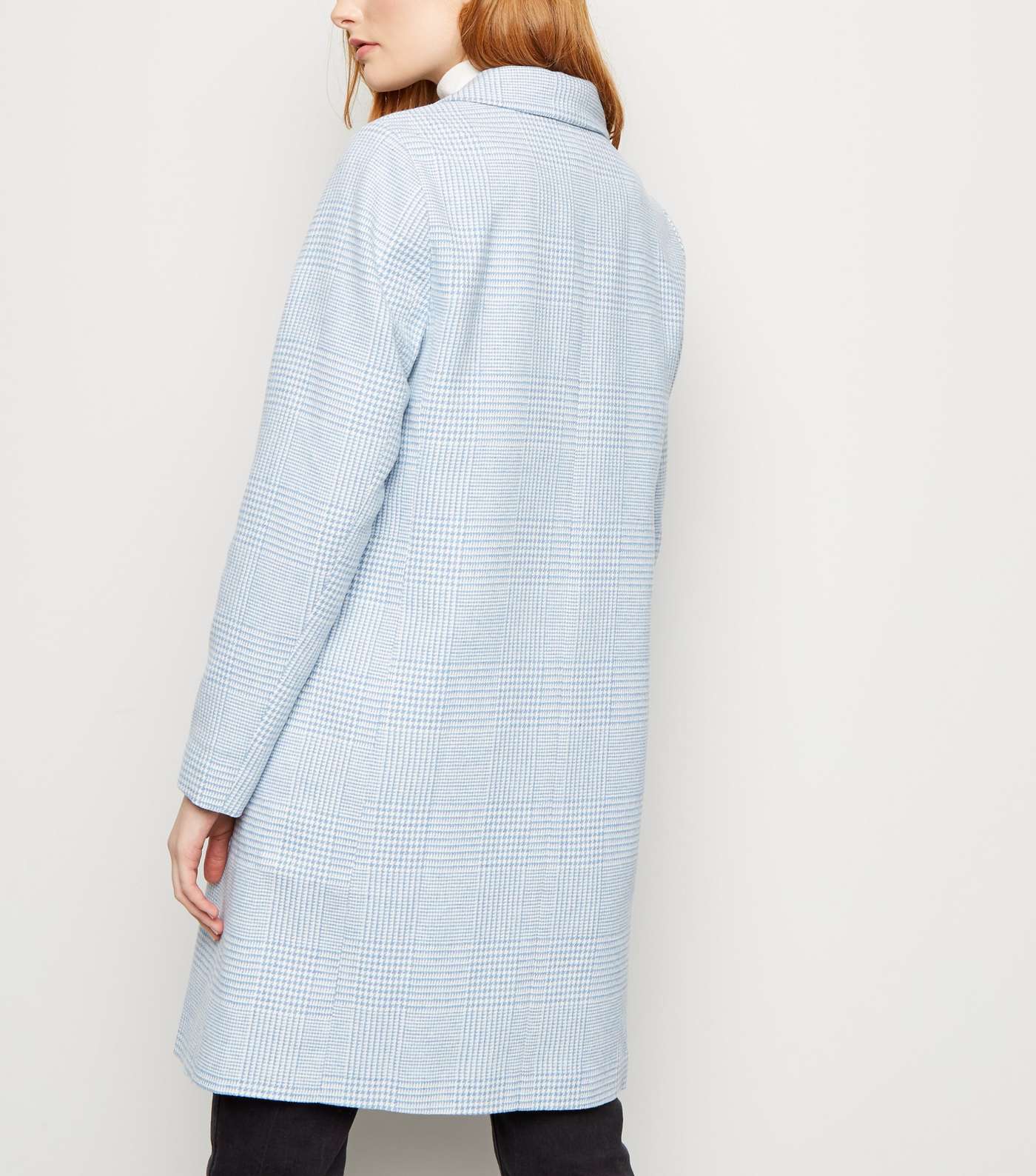 Pale Blue Houndstooth Check Print Longline Coat Image 3