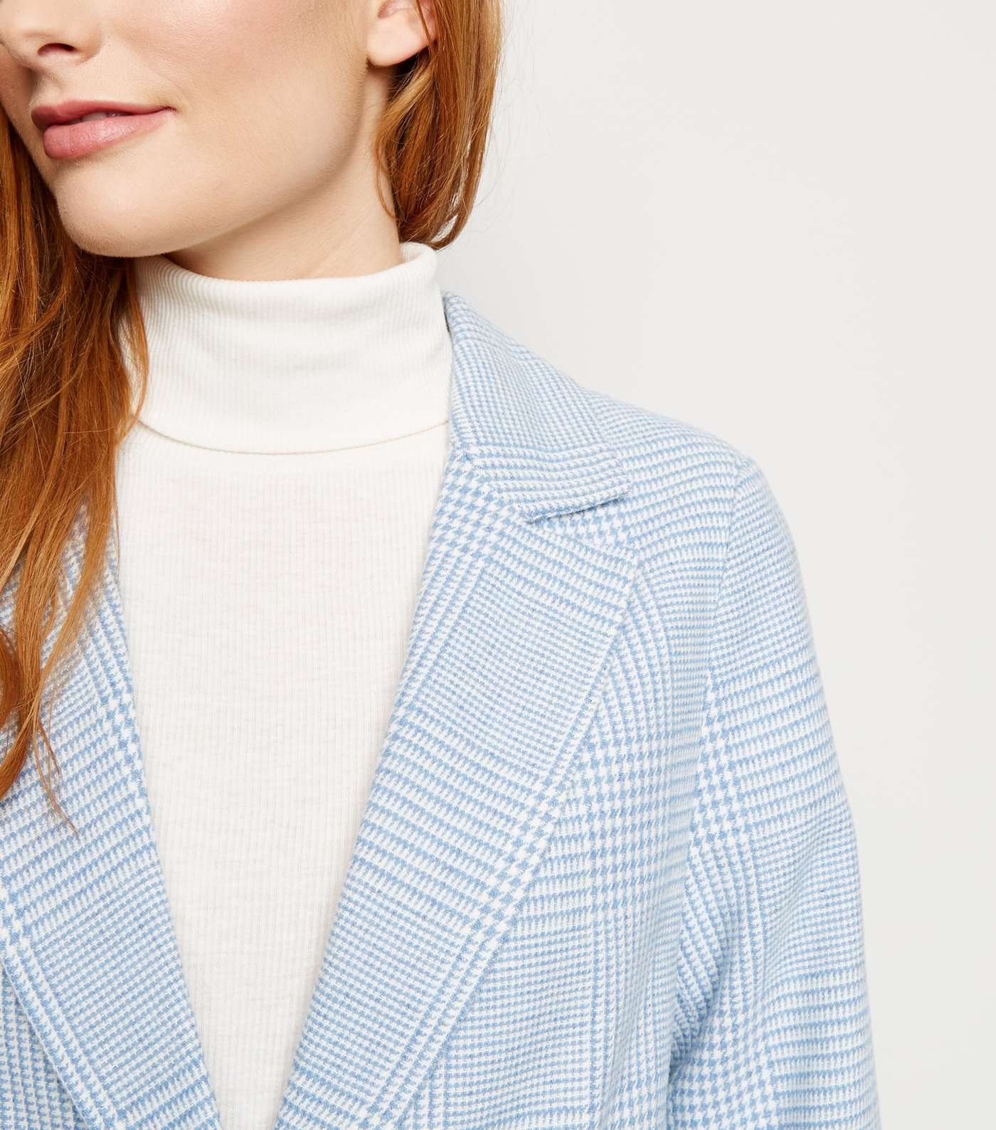 Pale Blue Houndstooth Check Print Longline Coat Image 5