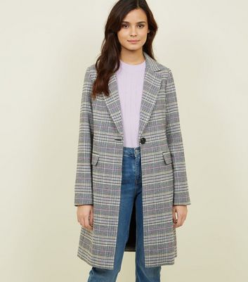 Black Multi Check Longline Coat | New Look