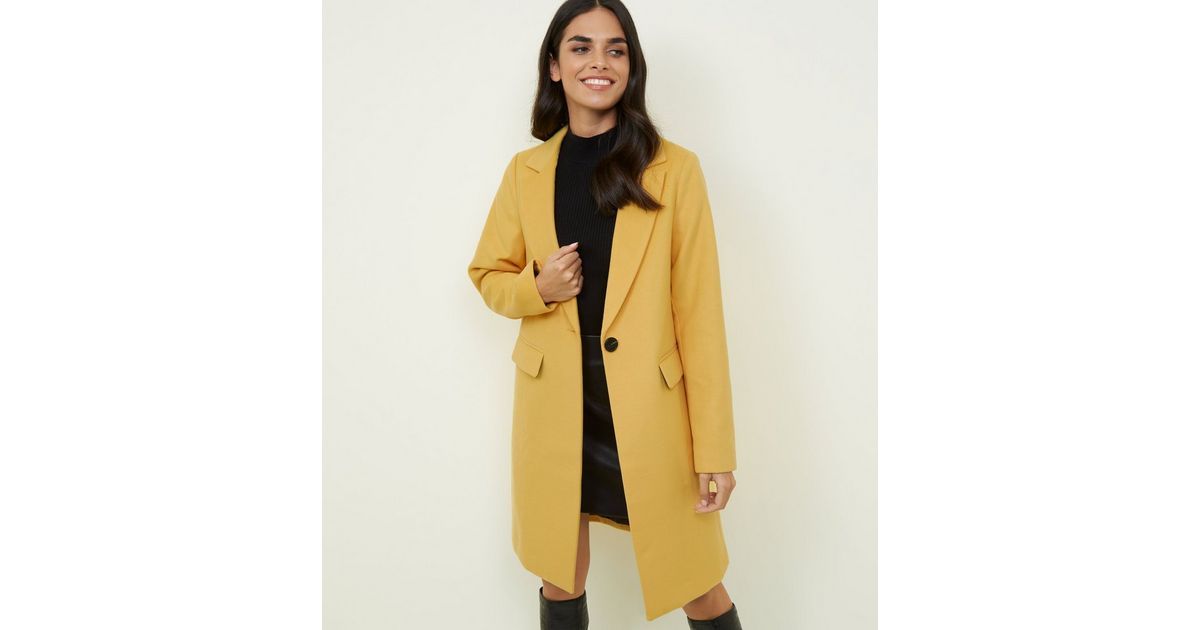 Yellow Longline Coat New Look