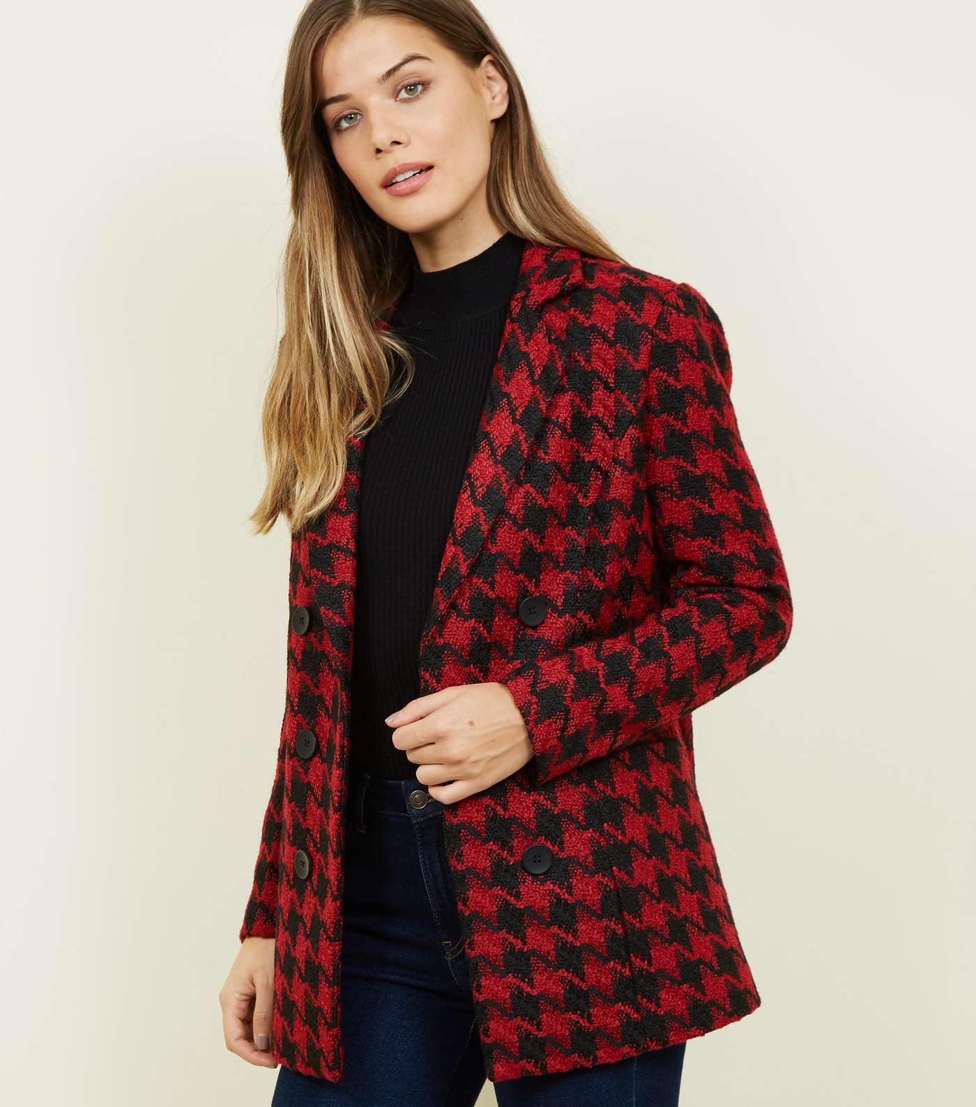 Red Houndstooth Check Jacket