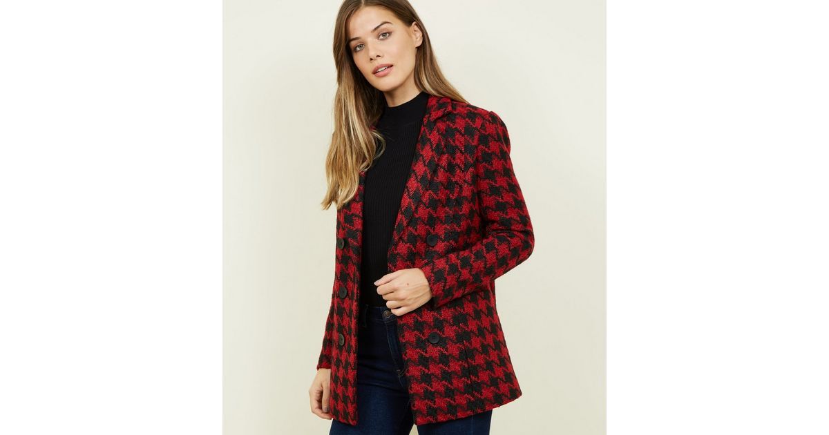 Red Houndstooth Check Jacket | New Look