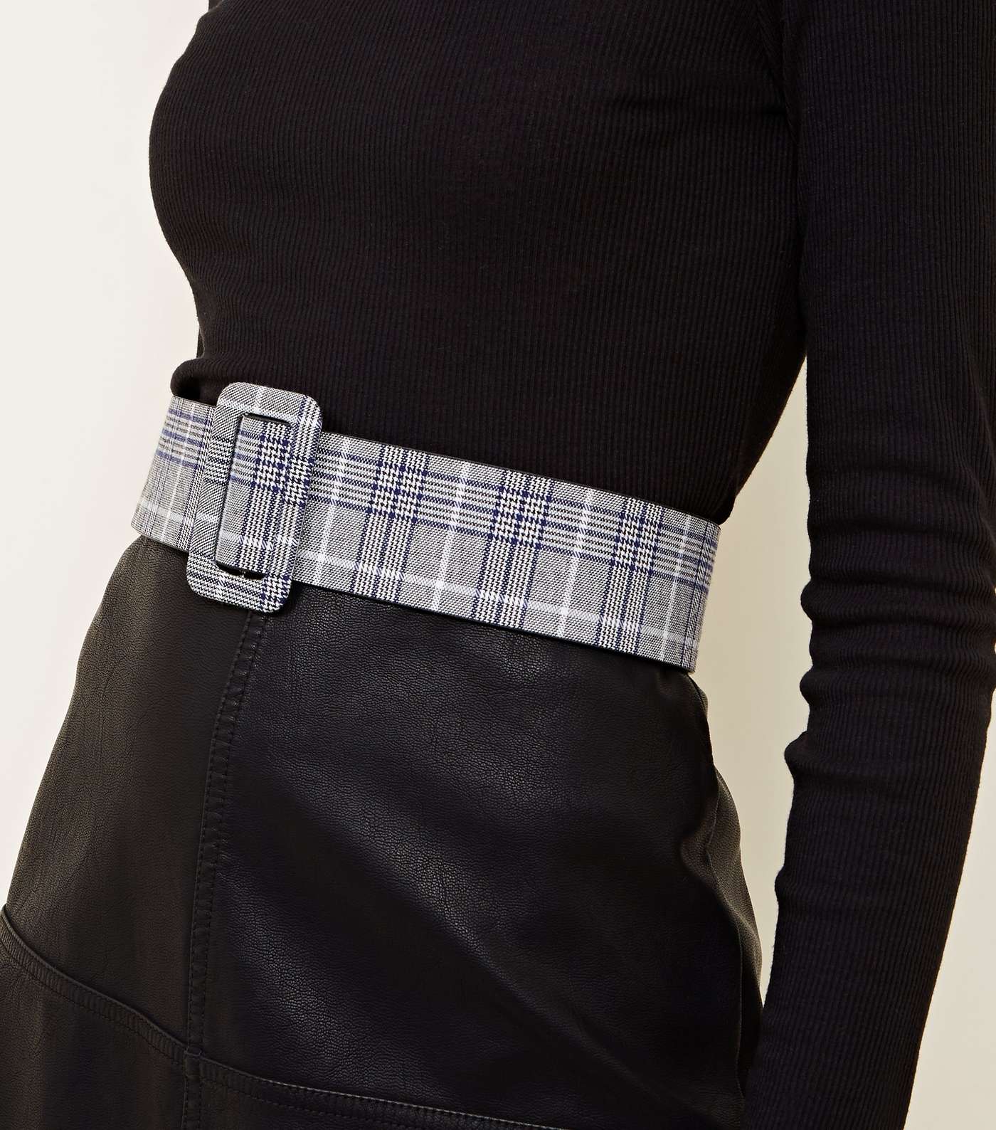 Grey Check Square Buckle Waist Belt  Image 2