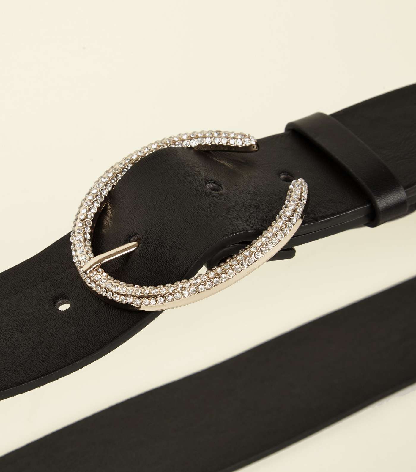 Black Horseshoe Diamanté Embellished Buckle Belt Image 3
