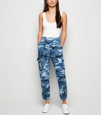 Blue Camo Pocket Cargo Trousers  Trousers  PrettyLittleThing