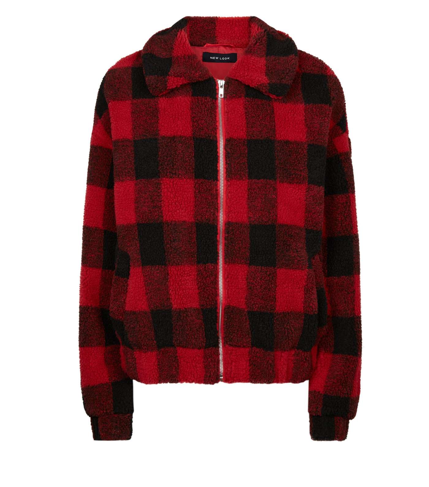 Red Check Teddy Borg Bomber Jacket Image 4