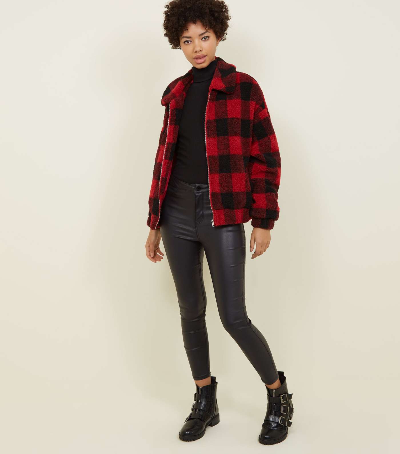 Red Check Teddy Borg Bomber Jacket Image 2