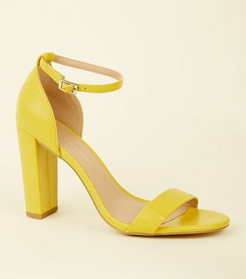 Wide Fit Yellow Block Heeled Sandals 