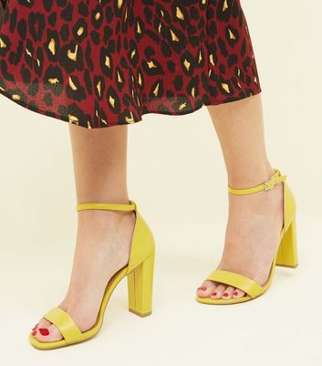 Wide Fit Yellow Block Heeled Sandals