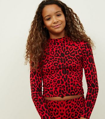 red leopard print long sleeve top