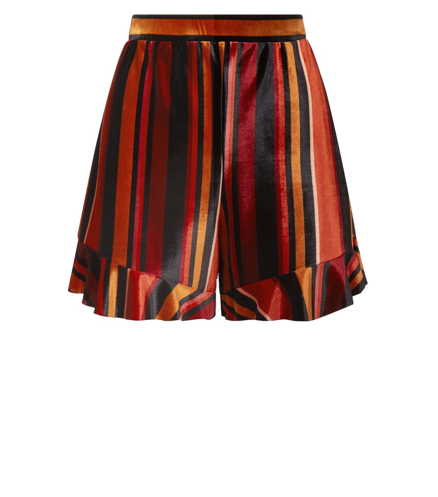 Black Multi Stripe Velvet Frill Shorts Image 4