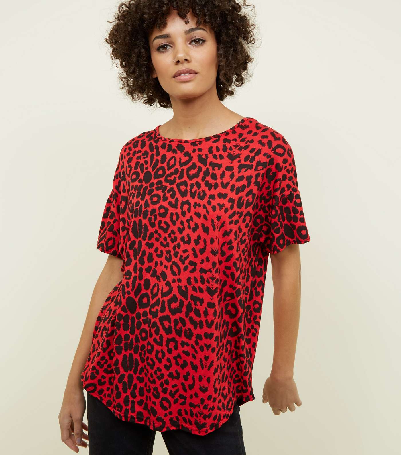 Red Leopard Print Oversized T-Shirt