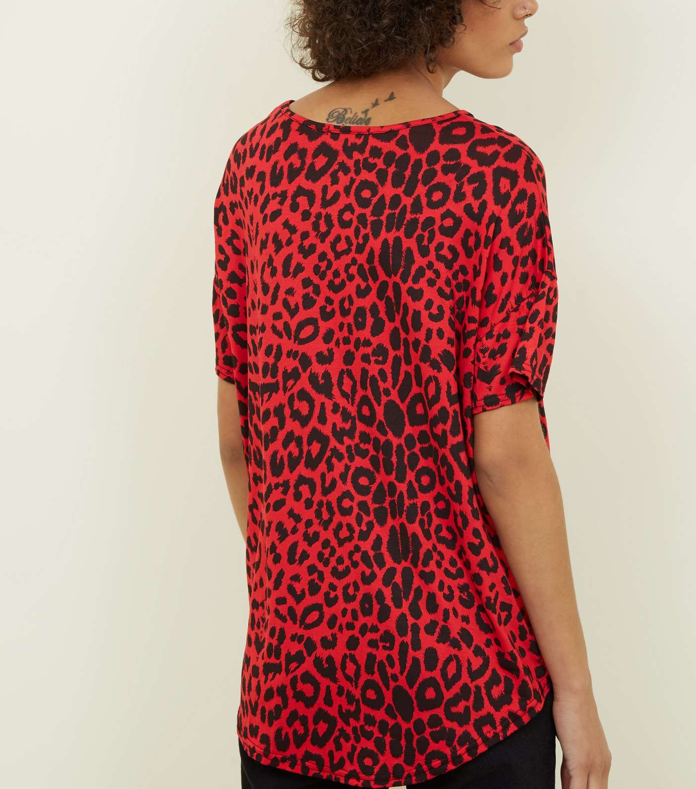 Red Leopard Print Oversized T-Shirt Image 3