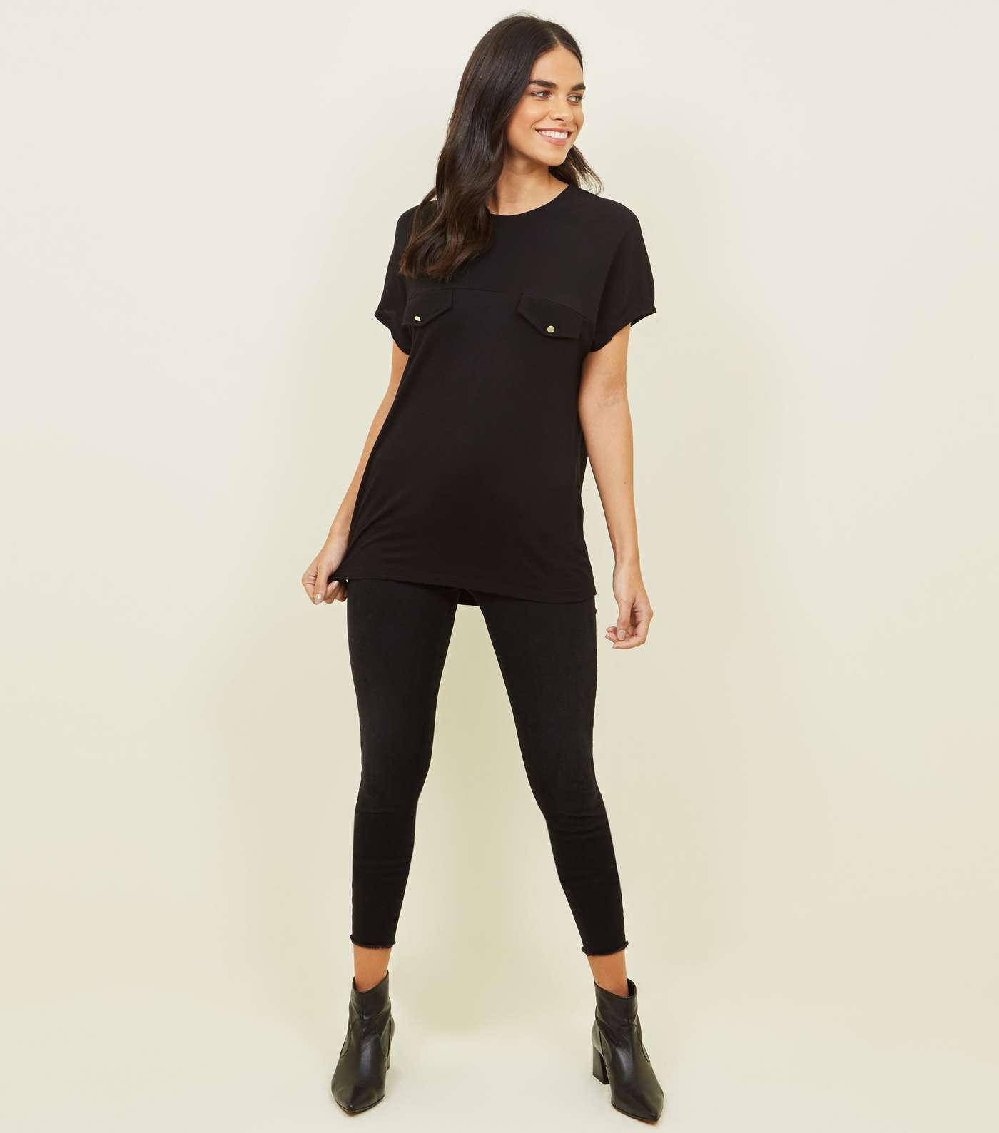 Black Crepe and Jersey Tab Front T-Shirt Image 2